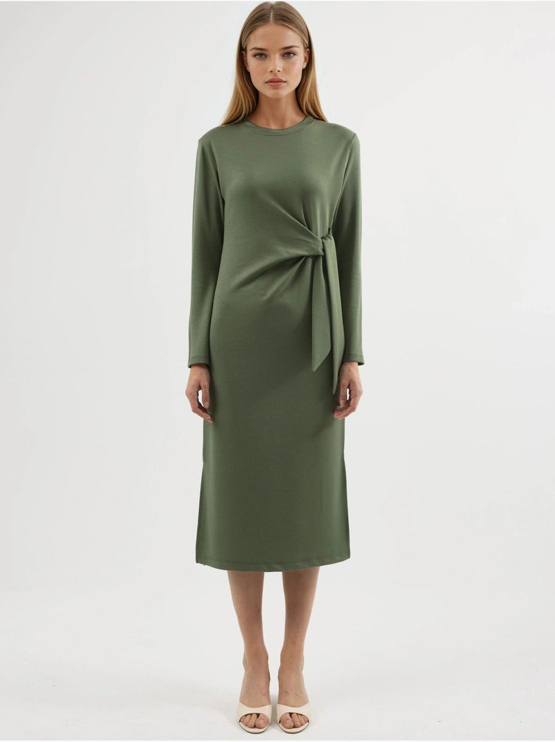 Vestido de punto midi con cuello redondo hiccup Caqui - Kiabi