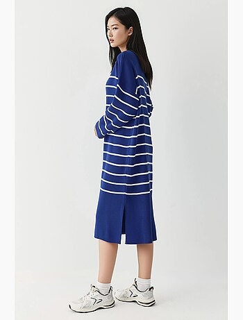 Vestido de punto midi holgado con escote en v y rayas de my fashion