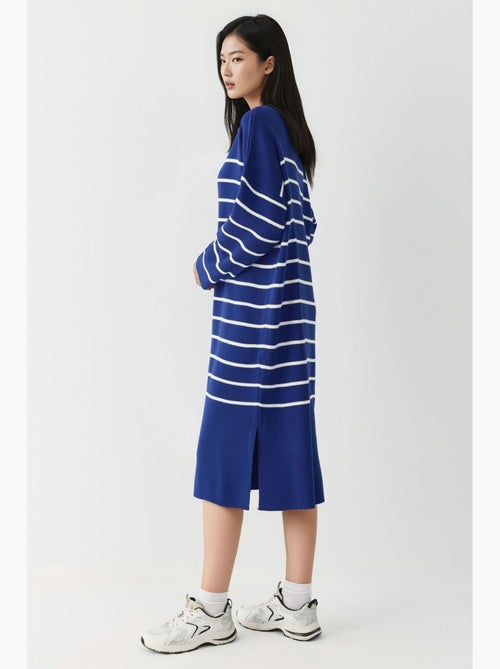 Vestido de punto midi holgado con escote en v y rayas de my fashion - Kiabi