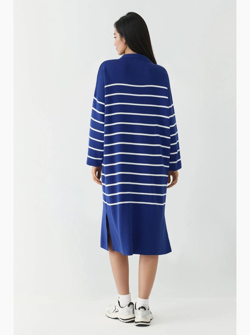 Vestido de punto midi holgado con escote en v y rayas de my fashion Azul cobalto - Kiabi