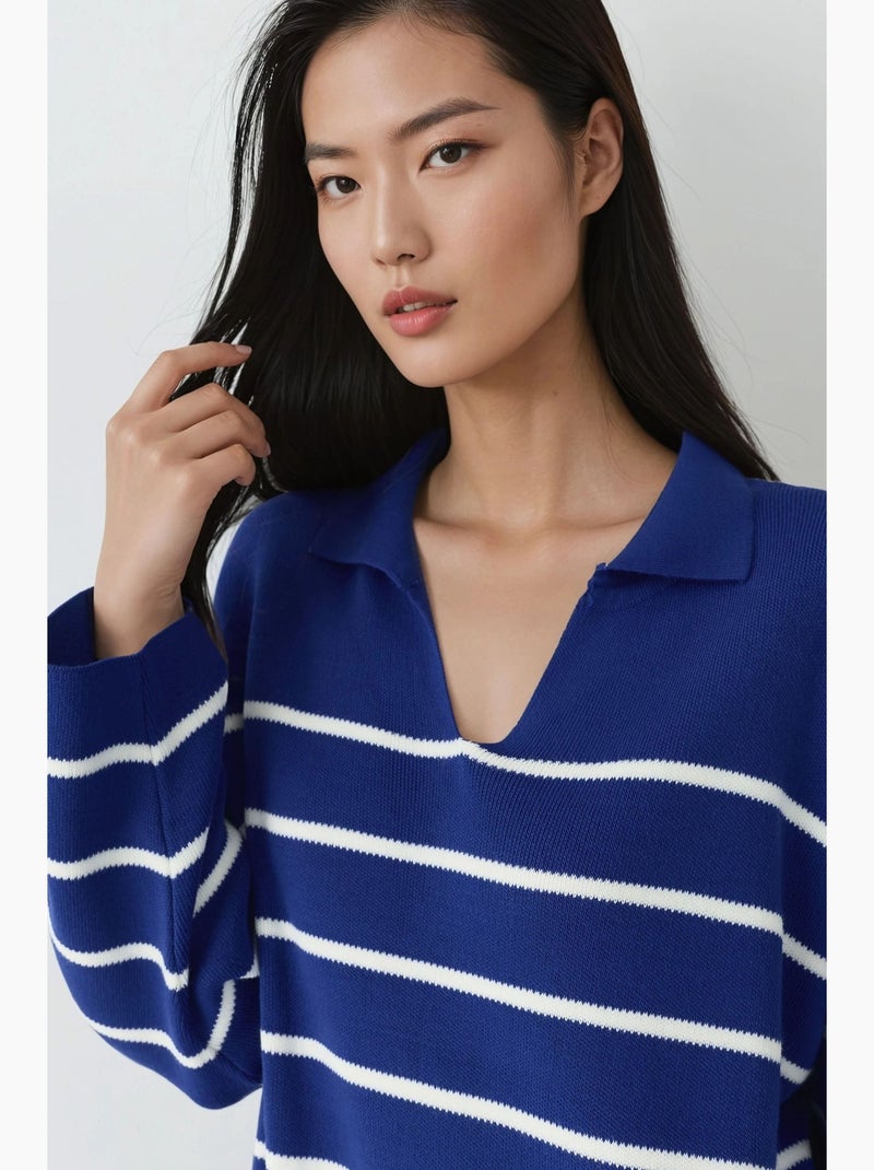 Vestido de punto midi holgado con escote en v y rayas de my fashion Azul cobalto - Kiabi