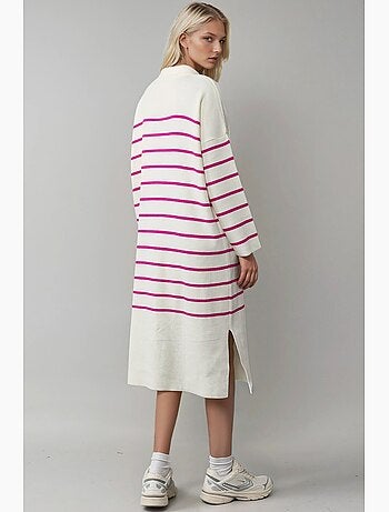 Vestido de punto midi holgado con escote en v y rayas de my fashion