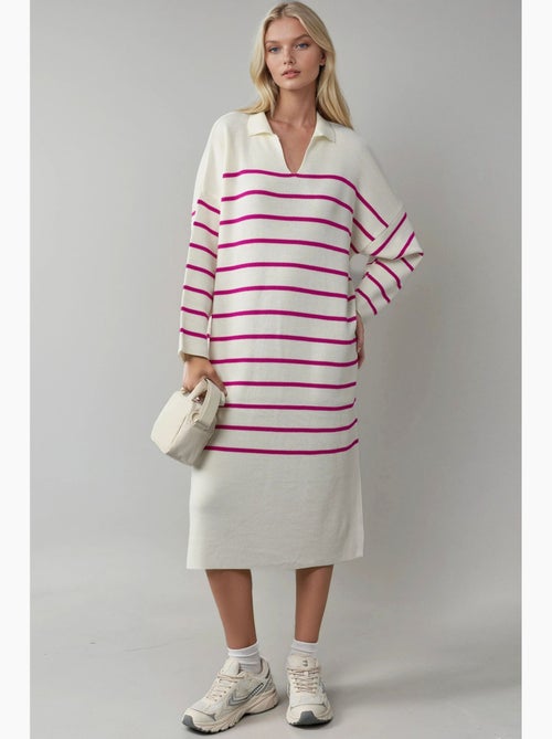 Vestido de punto midi holgado con escote en v y rayas de my fashion - Kiabi