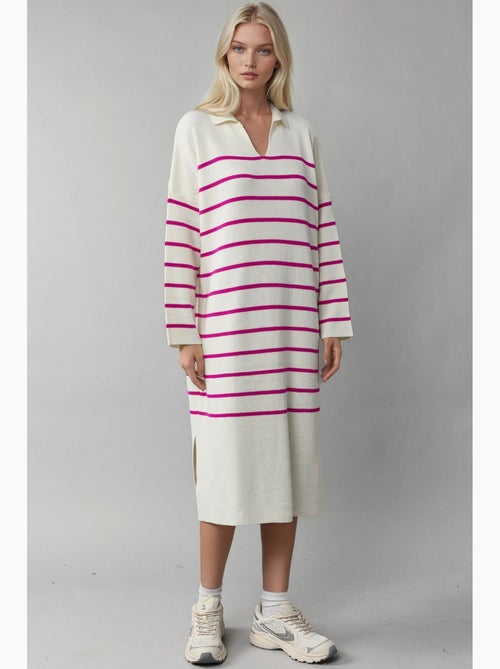 Vestido de punto midi holgado con escote en v y rayas de my fashion - Kiabi