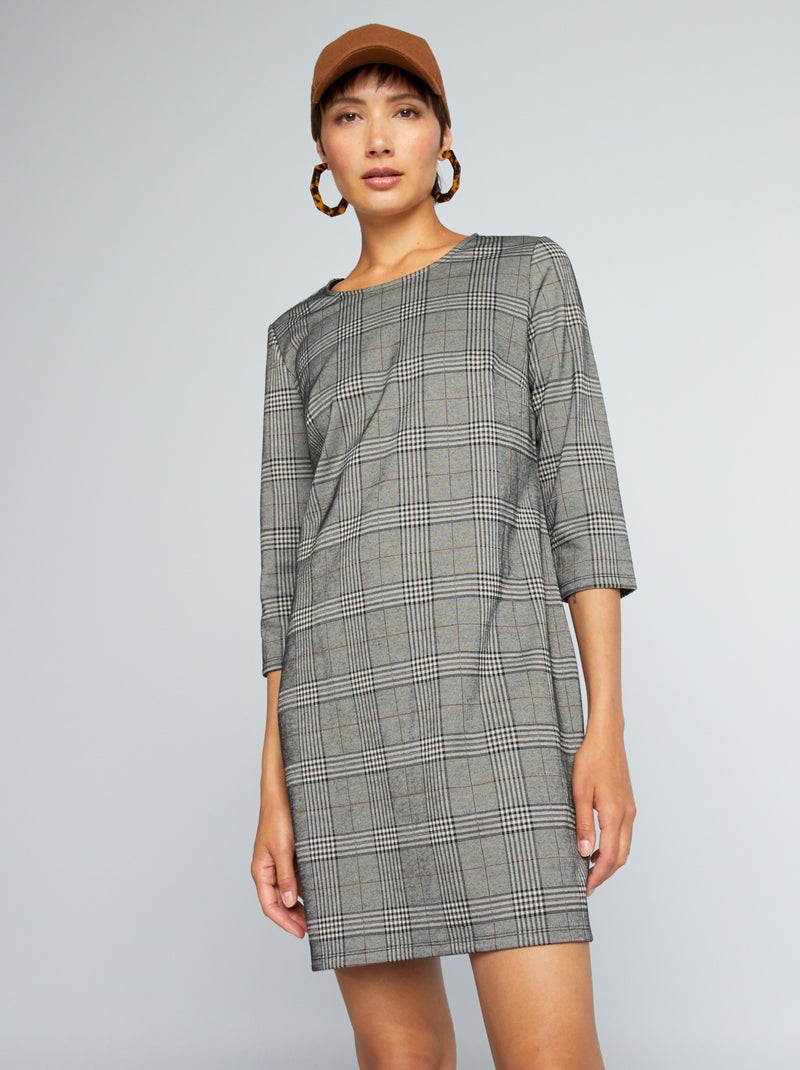 Vestido de punto milano de cuadros MARRON - Kiabi