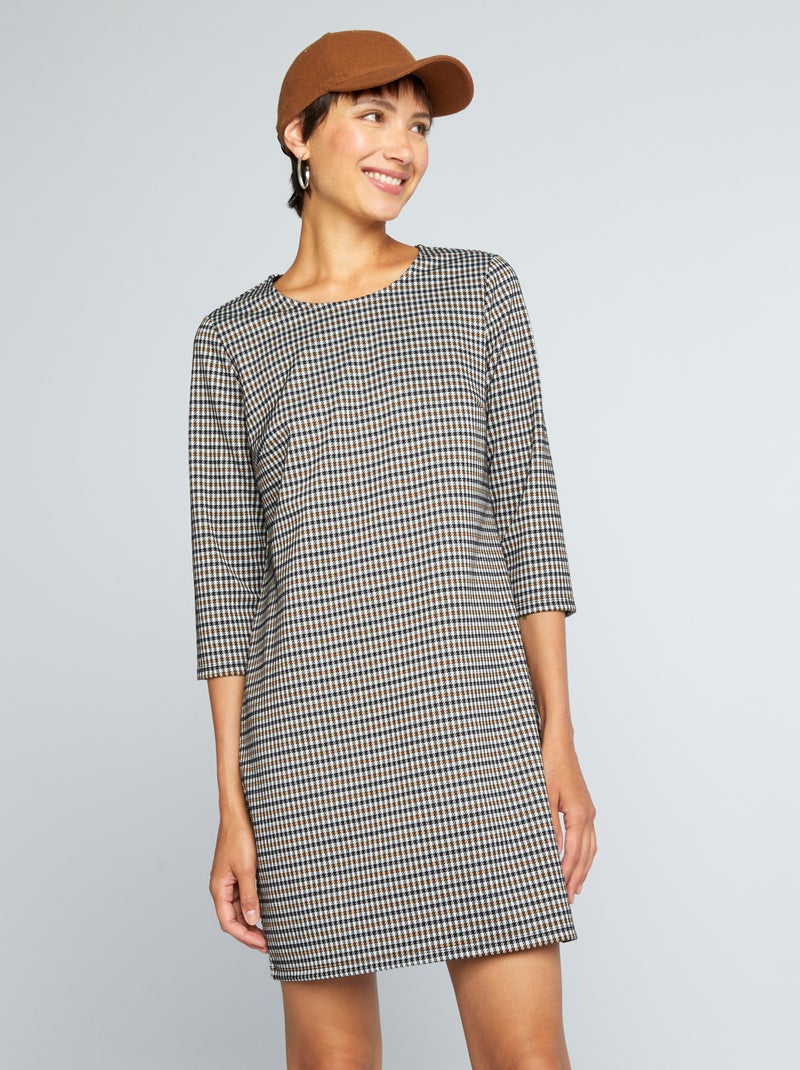 Vestido de punto milano de cuadros MARRON - Kiabi