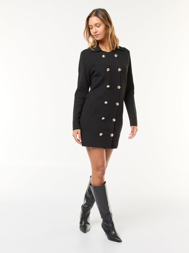 Vestido de punto otomano doble botonadura Negro - Kiabi