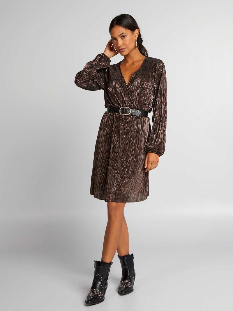 Vestido de punto plisado brillante MARRON - Kiabi