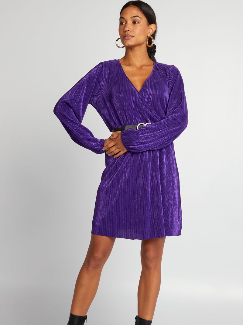 Vestido de punto plisado brillante PURPURA - Kiabi