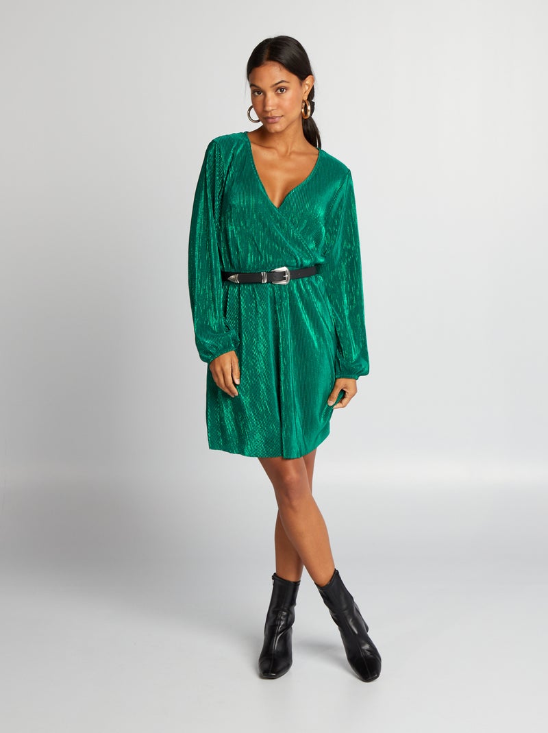Vestido de punto plisado brillante VERDE - Kiabi