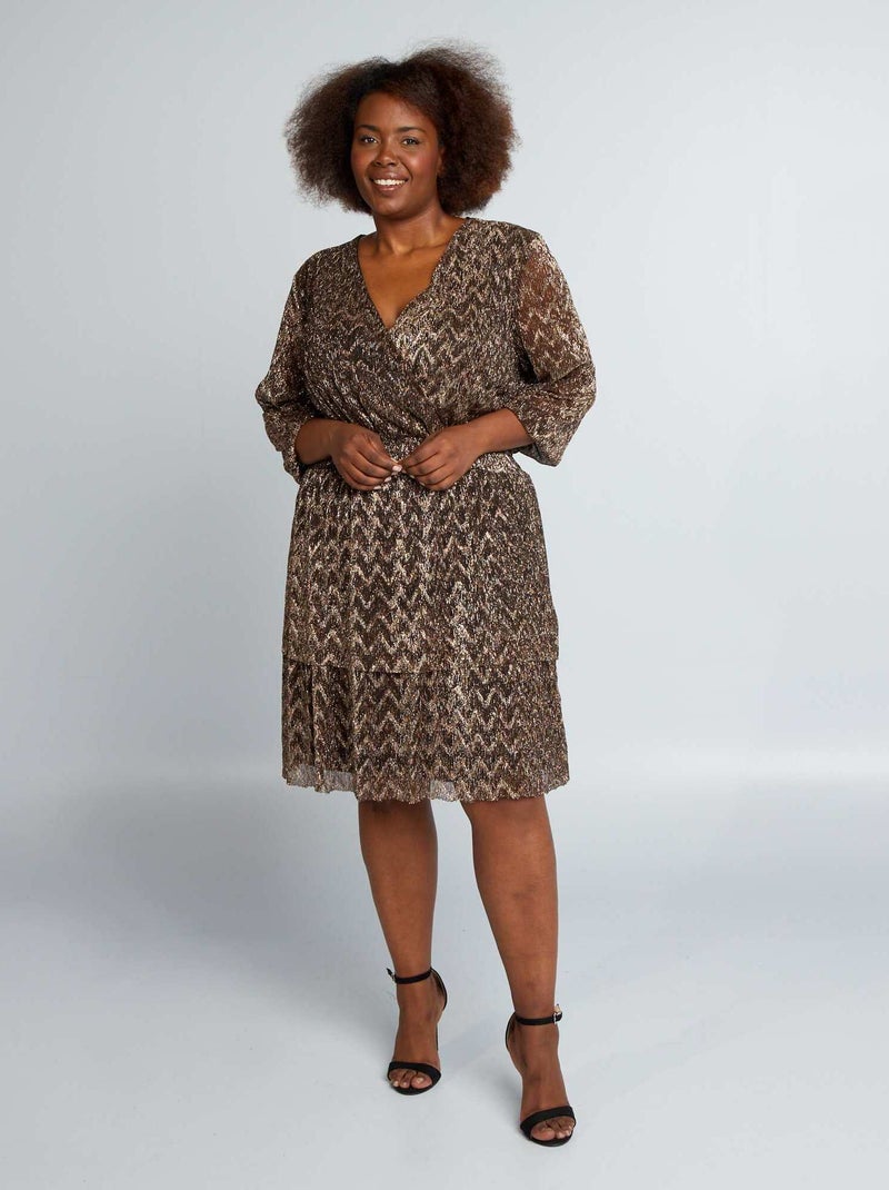 Vestido de punto plisado irisado a capas MARRON - Kiabi