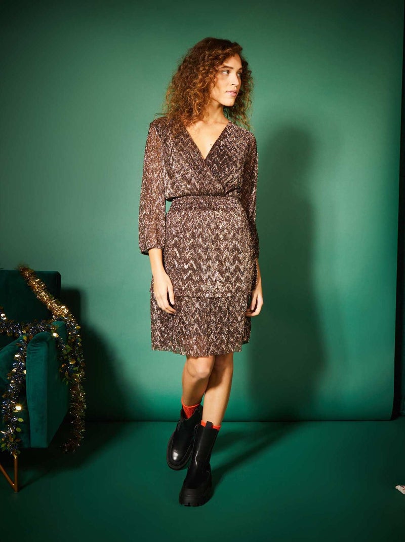 Vestido de punto plisado MARRON - Kiabi