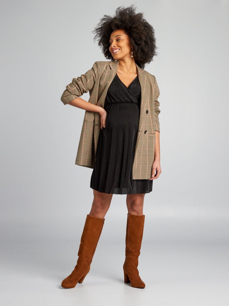 Vestido de punto plisado negro - Kiabi