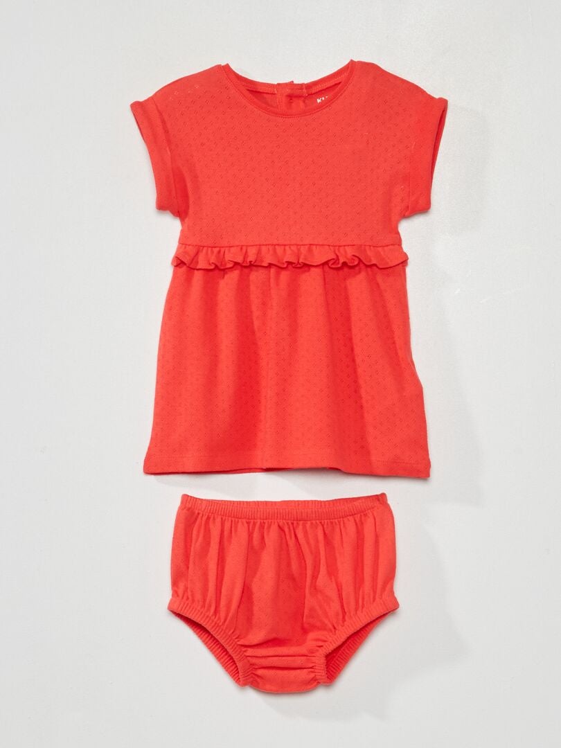 Vestido de punto pointelle con pololo Rojo - Kiabi