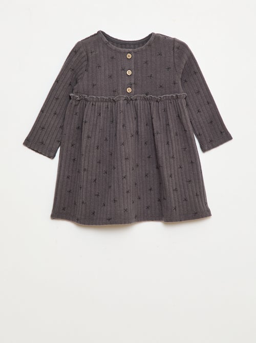Vestido de punto suave acanalado con cuello abotonado - Kiabi