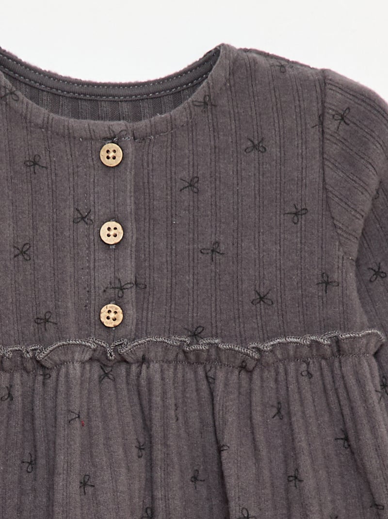 Vestido de punto suave acanalado con cuello abotonado Gris - Kiabi