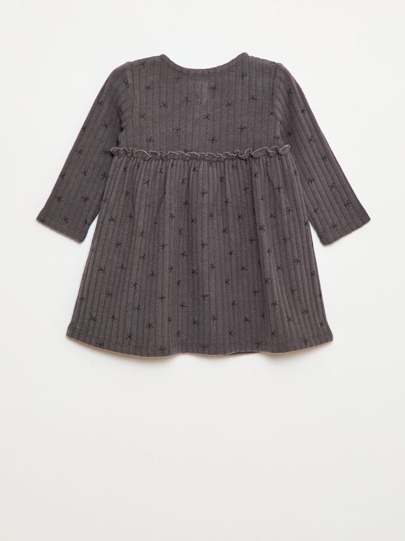 Vestido de punto suave acanalado con cuello abotonado Gris - Kiabi