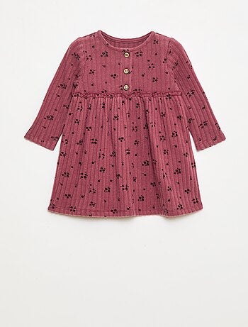Vestido de punto suave acanalado con cuello abotonado
