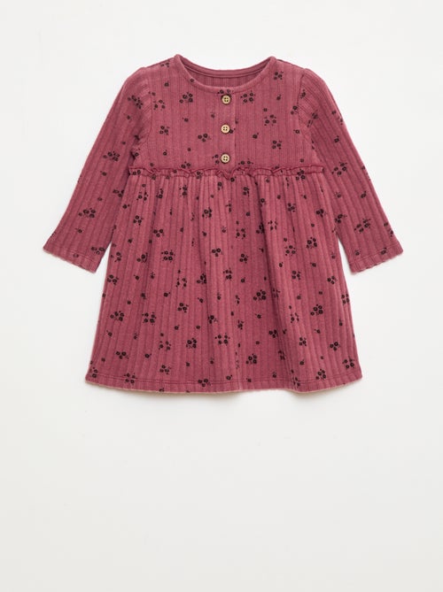 Vestido de punto suave acanalado con cuello abotonado - Kiabi