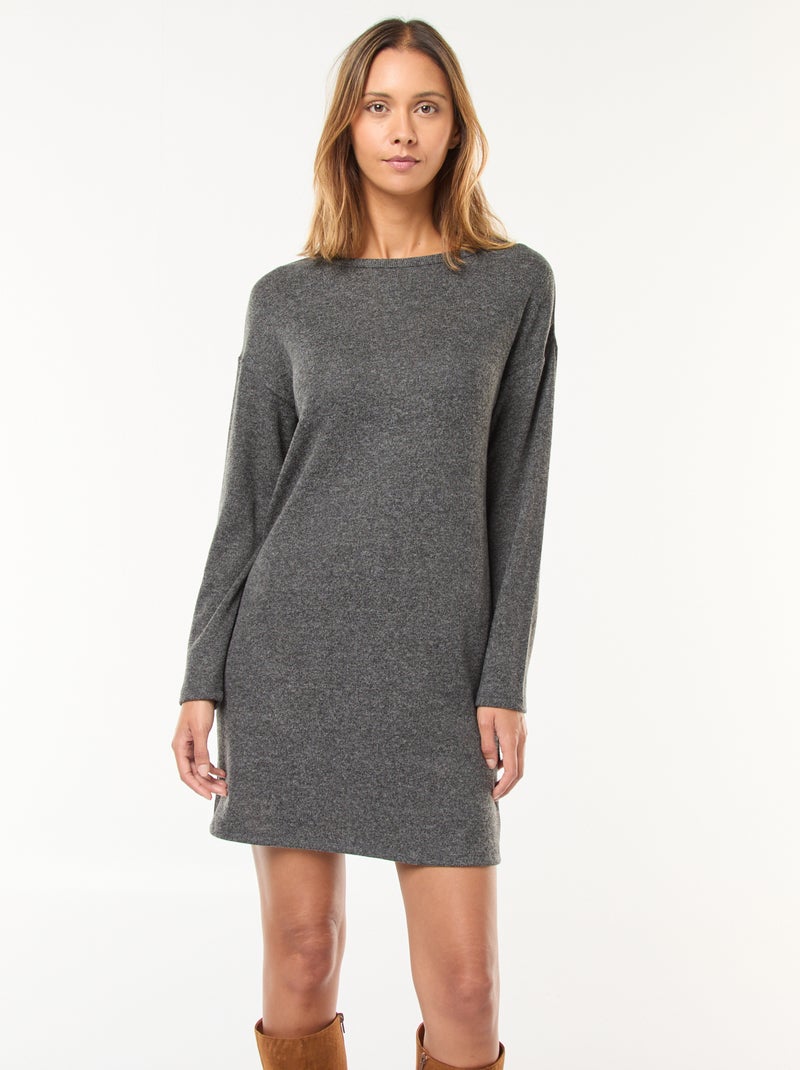 Vestido de punto suave de manga larga Gris - Kiabi