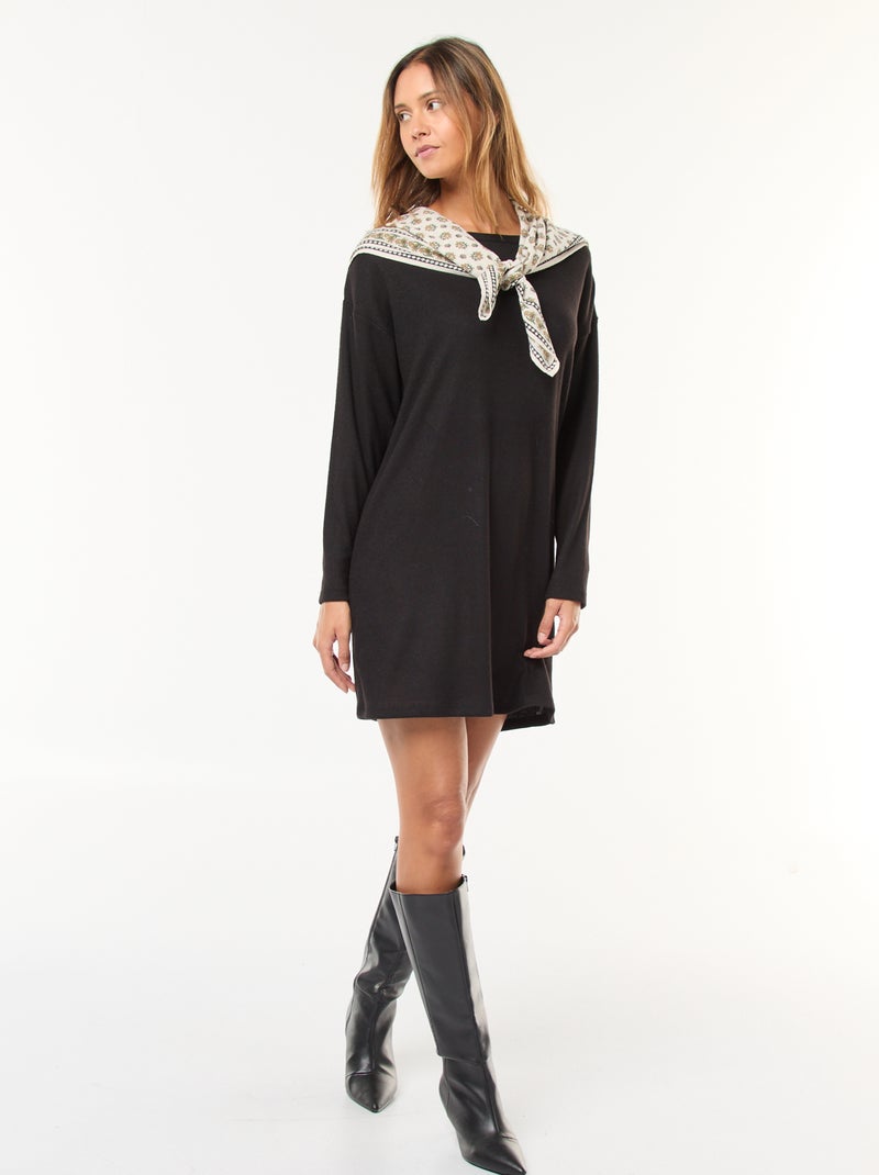 Vestido de punto suave de manga larga Negro - Kiabi