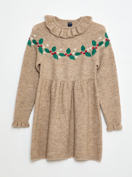 Vestido de punto suave 'Navidad' con cuello bebé - Kiabi
