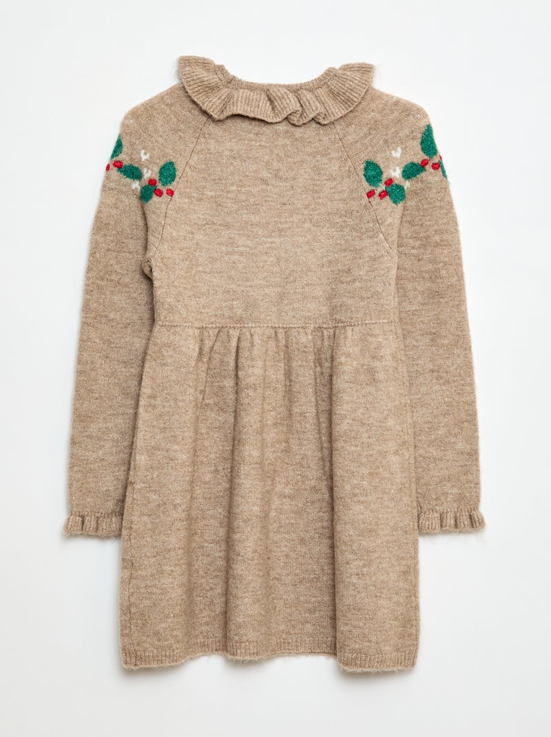 Vestido de punto suave 'Navidad' con cuello bebé Beige - Kiabi