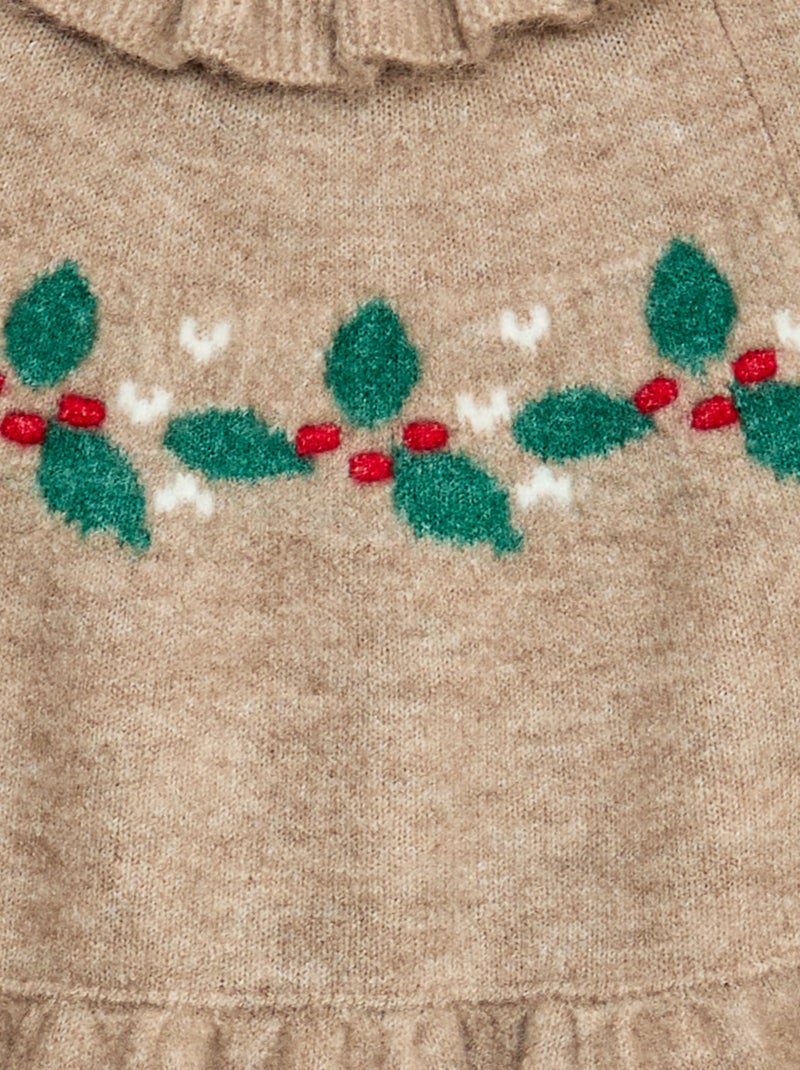 Vestido de punto suave 'Navidad' con cuello bebé Beige - Kiabi