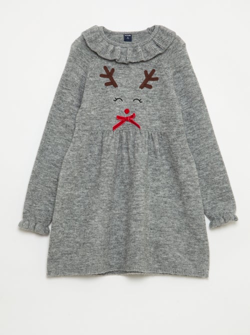 Vestido de punto suave 'Navidad' con cuello con volantes - Kiabi