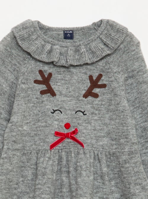 Vestido de punto suave 'Navidad' con cuello con volantes - Kiabi