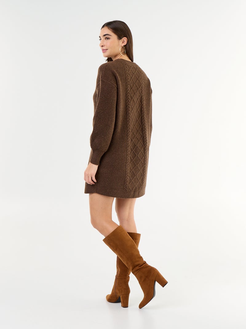 Vestido de punto trenzado Marron - Kiabi