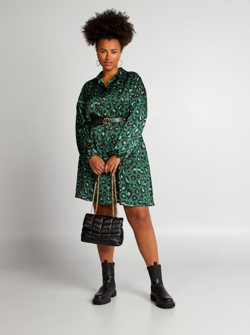 Vestido de raso estampado leopardo VERDE - Kiabi