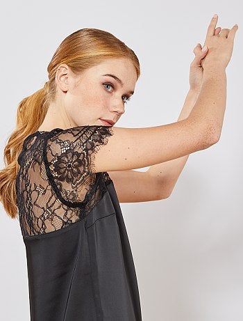 Vestido de raso y encaje - Kiabi