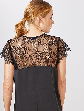 Vestido de raso y encaje - Kiabi