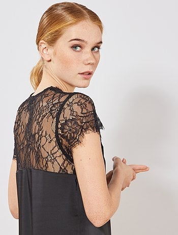 Vestido de raso y encaje - Kiabi