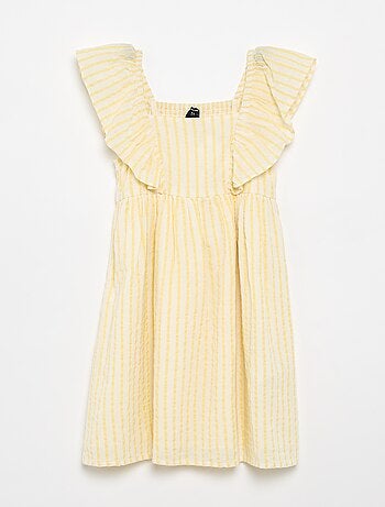 Vestido de rayas amarillas y mangas con volantes