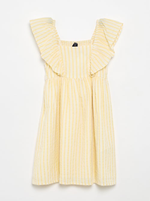 Vestido de rayas amarillas y mangas con volantes - Kiabi