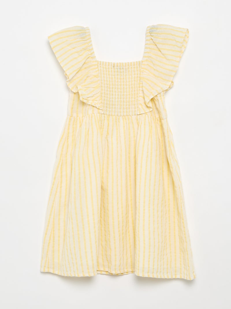 Vestido de rayas amarillas y mangas con volantes Amarillo - Kiabi