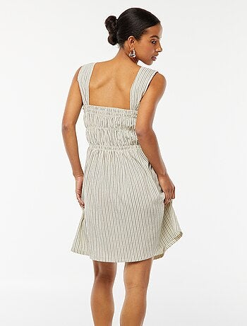 Vestido de rayas de punto gofrado y tirantes anchos