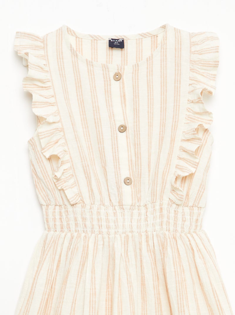Vestido de rayas en lino y algodón Beige - Kiabi