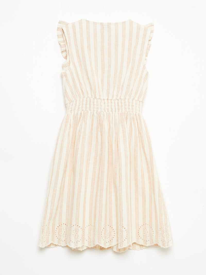 Vestido de rayas en lino y algodón Beige - Kiabi