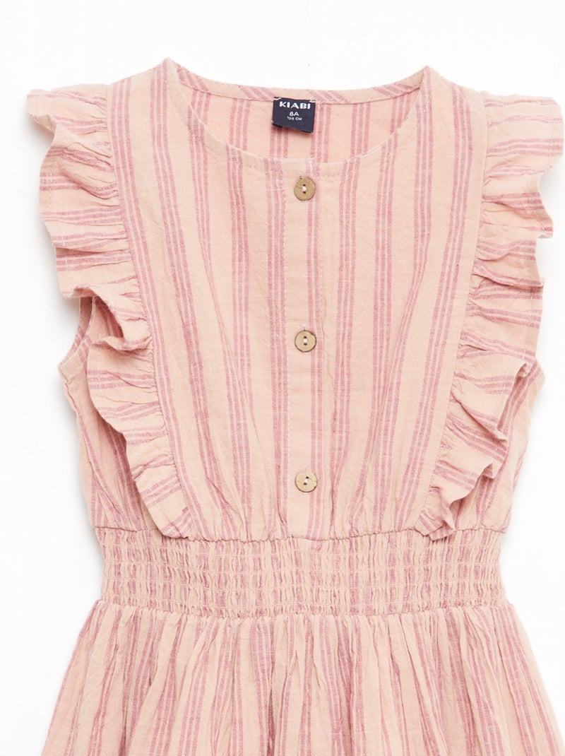 Vestido de rayas en lino y algodón Rosa - Kiabi