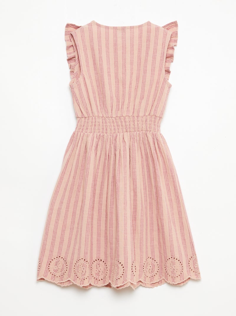 Vestido de rayas en lino y algodón Rosa - Kiabi