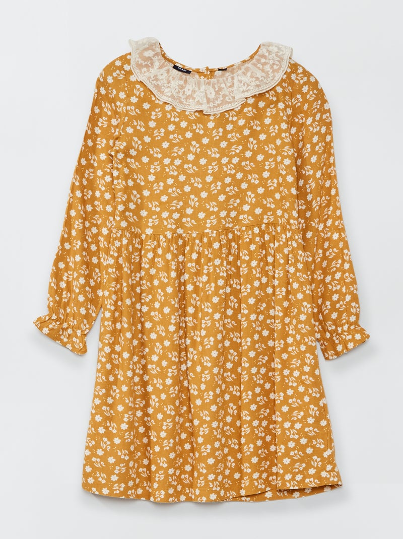 Vestido de sarga con 'flores' AMARILLO - Kiabi