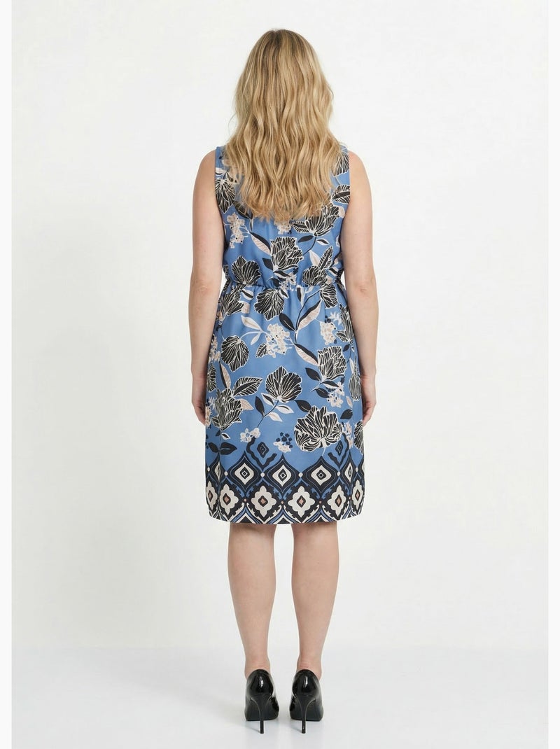 Vestido de satén con estampado floral oriental - Afibel Azul - Kiabi