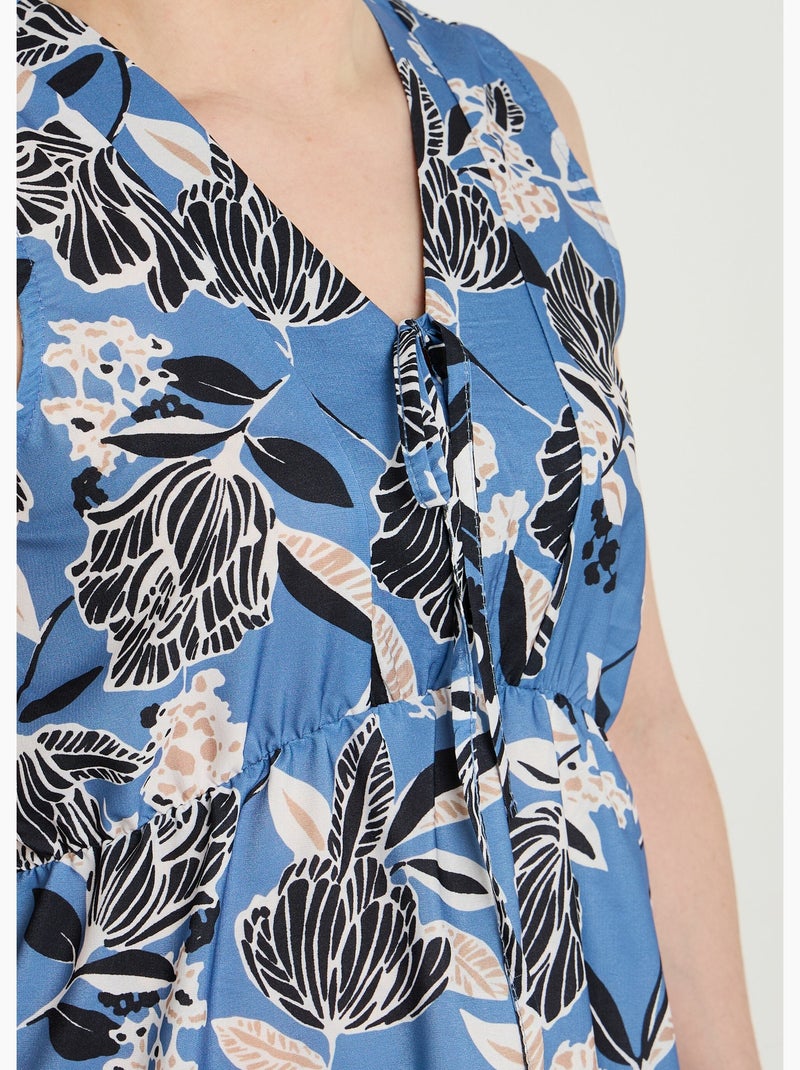 Vestido de satén con estampado floral oriental - Afibel Azul - Kiabi