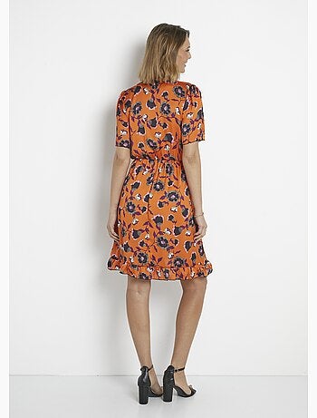 Vestido de satén con flores y mangas de mariposa - Afibel