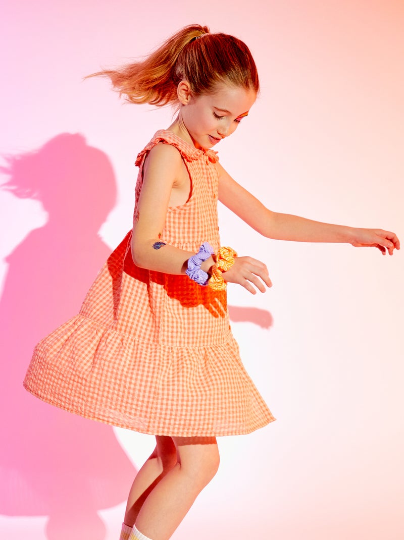 Vestido de seersucker con motivos vichy ROSA - Kiabi