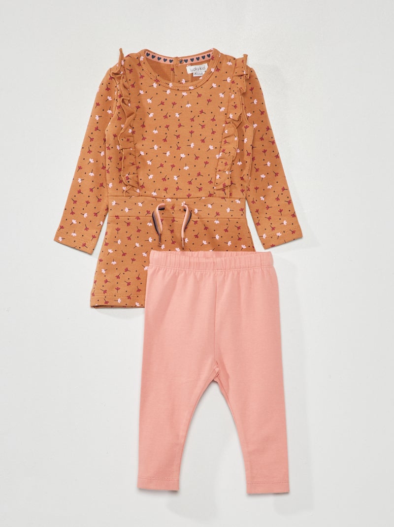 Vestido de tejido de chándal + legging - 2 piezas MARRON - Kiabi