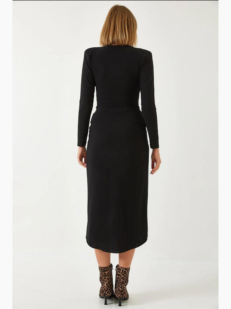 Vestido de tela color caramelo con escote en v y fruncido frontal lucci Negro - Kiabi